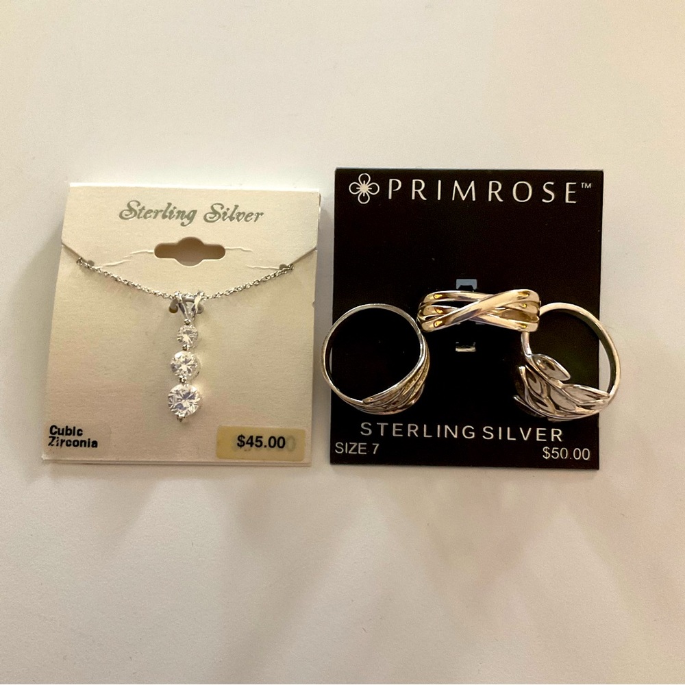 Sterling Silver Necklace+ Rings